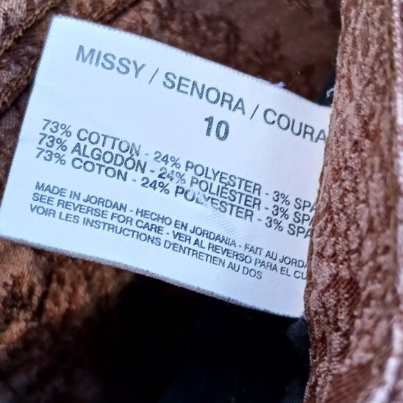 Nine West Vintage America Brown Brocade Matchstick Skinny Jeans Sz 10 - Picture 9 of 12